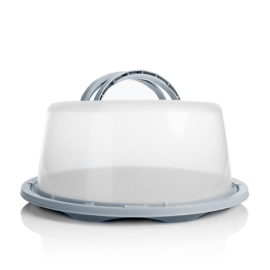 BigDean Kuchen Transportbox Rund in Pastell Grau – mit Doppel Tragegriff für sicheren Transport von Torten, Kuchen & Muffins – Kuchenhaube mit Klickverschluss – Kuchencontainer Made in Europa image 1
