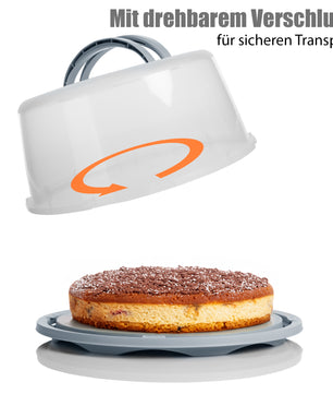 BigDean Kuchen Transportbox Rund in Pastell Grau – mit Doppel Tragegriff für sicheren Transport 5