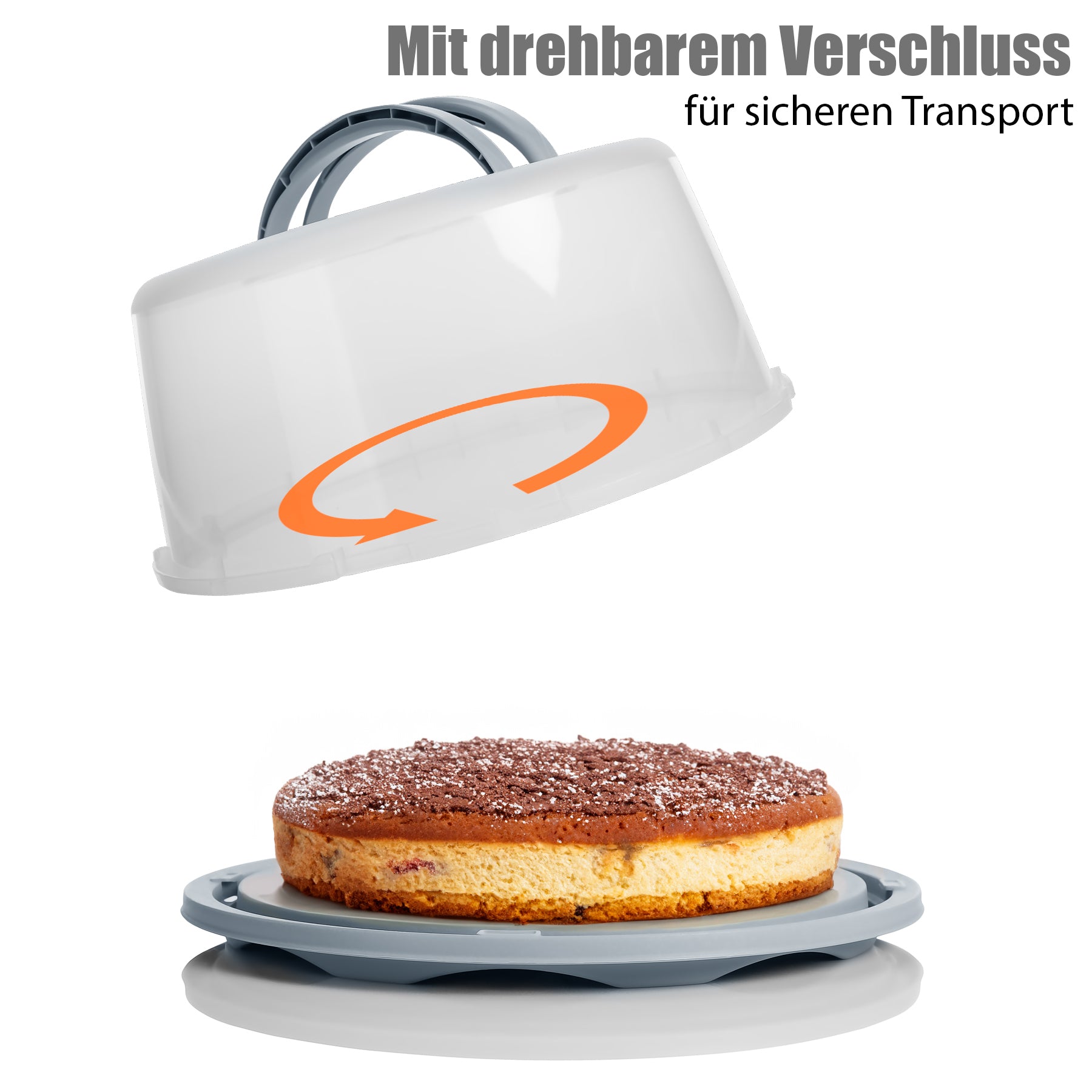 BigDean Kuchen Transportbox Rund in Pastell Grau – mit Doppel Tragegriff für sicheren Transport 5