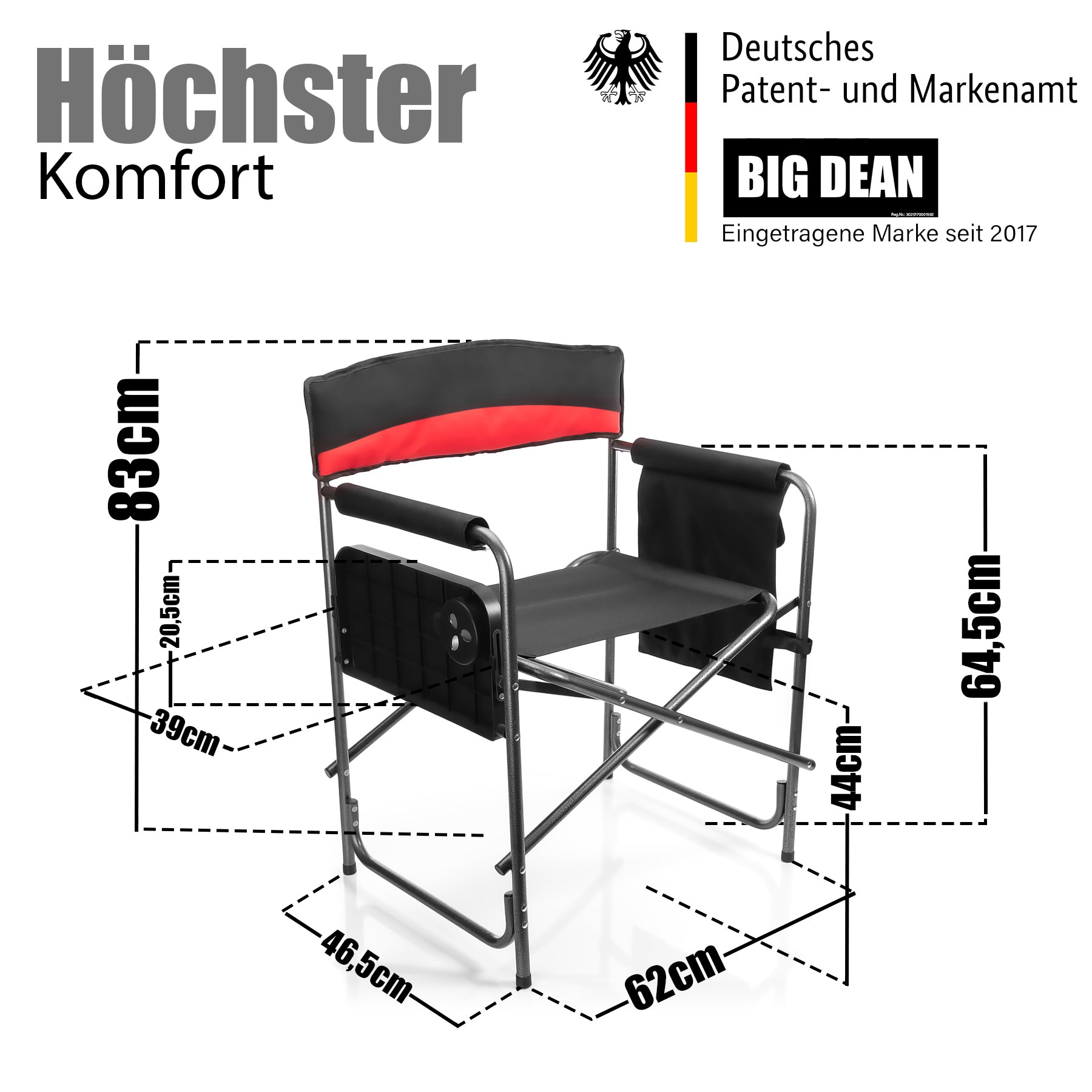 Komfort Campingstuhl in schwarz mit praktischem Klapptisch inkl. Getränkehalter – Camping Sessel 3