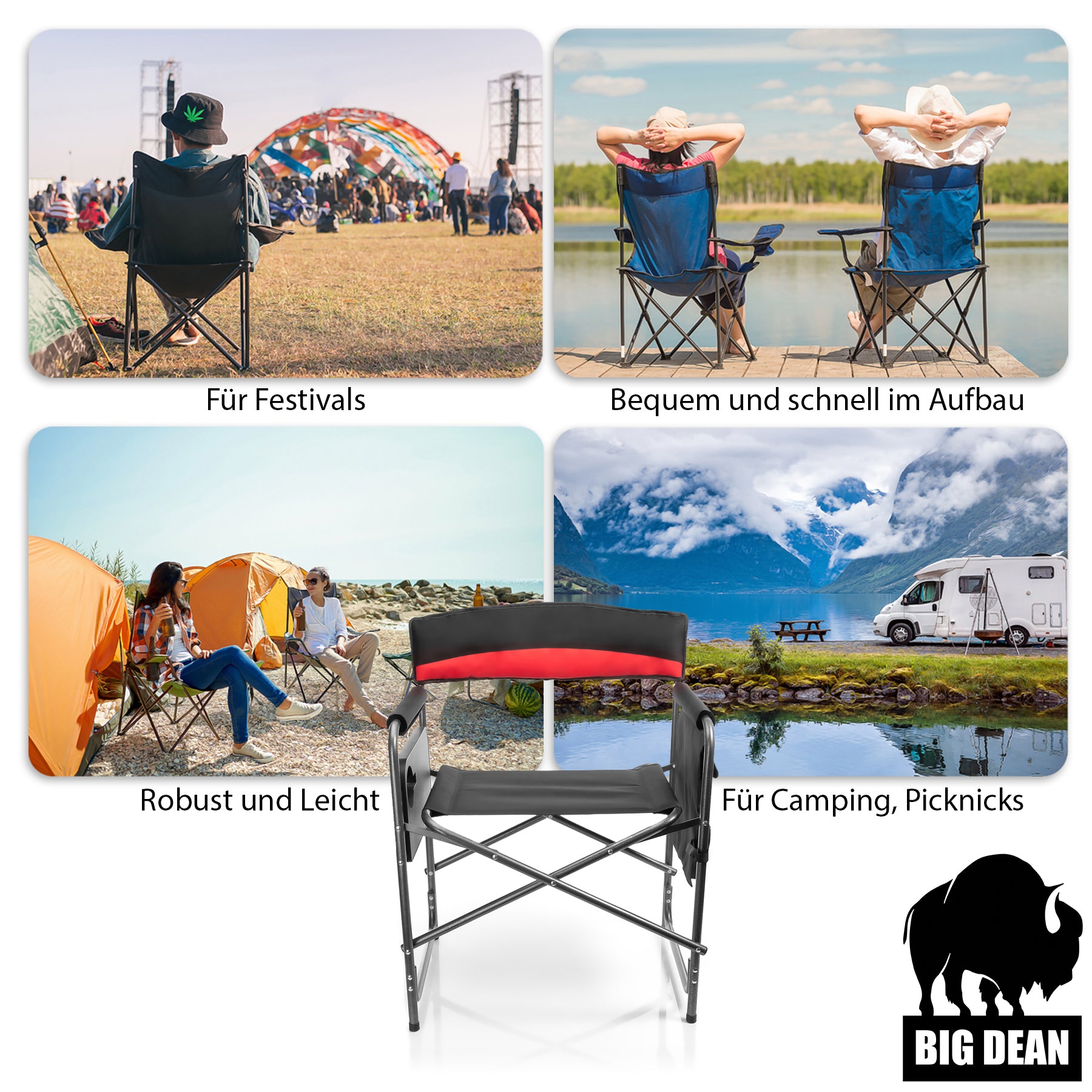 Komfort Campingstuhl in schwarz mit praktischem Klapptisch inkl. Getränkehalter – Camping Sessel 4