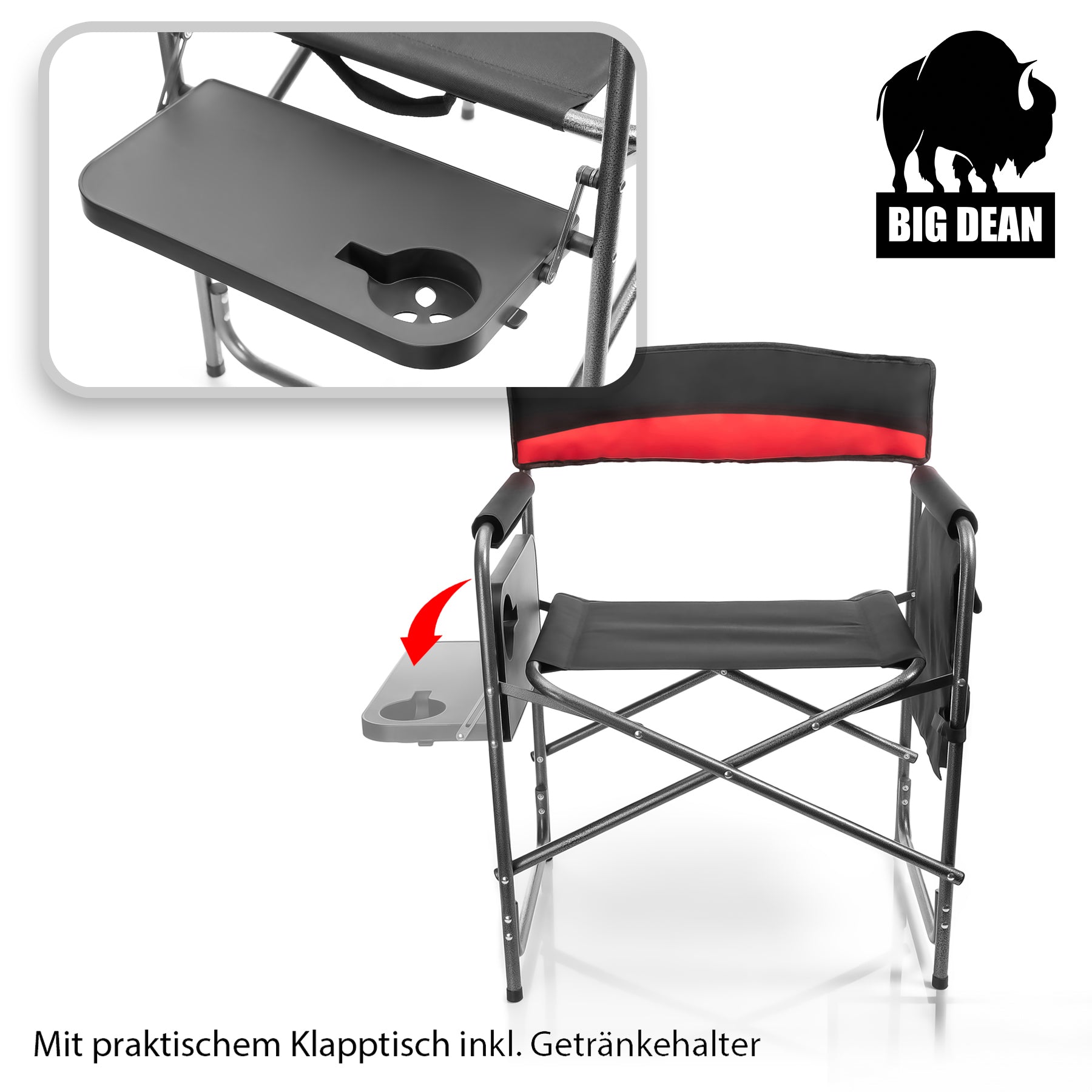 Komfort Campingstuhl in schwarz mit praktischem Klapptisch inkl. Getränkehalter – Camping Sessel 5