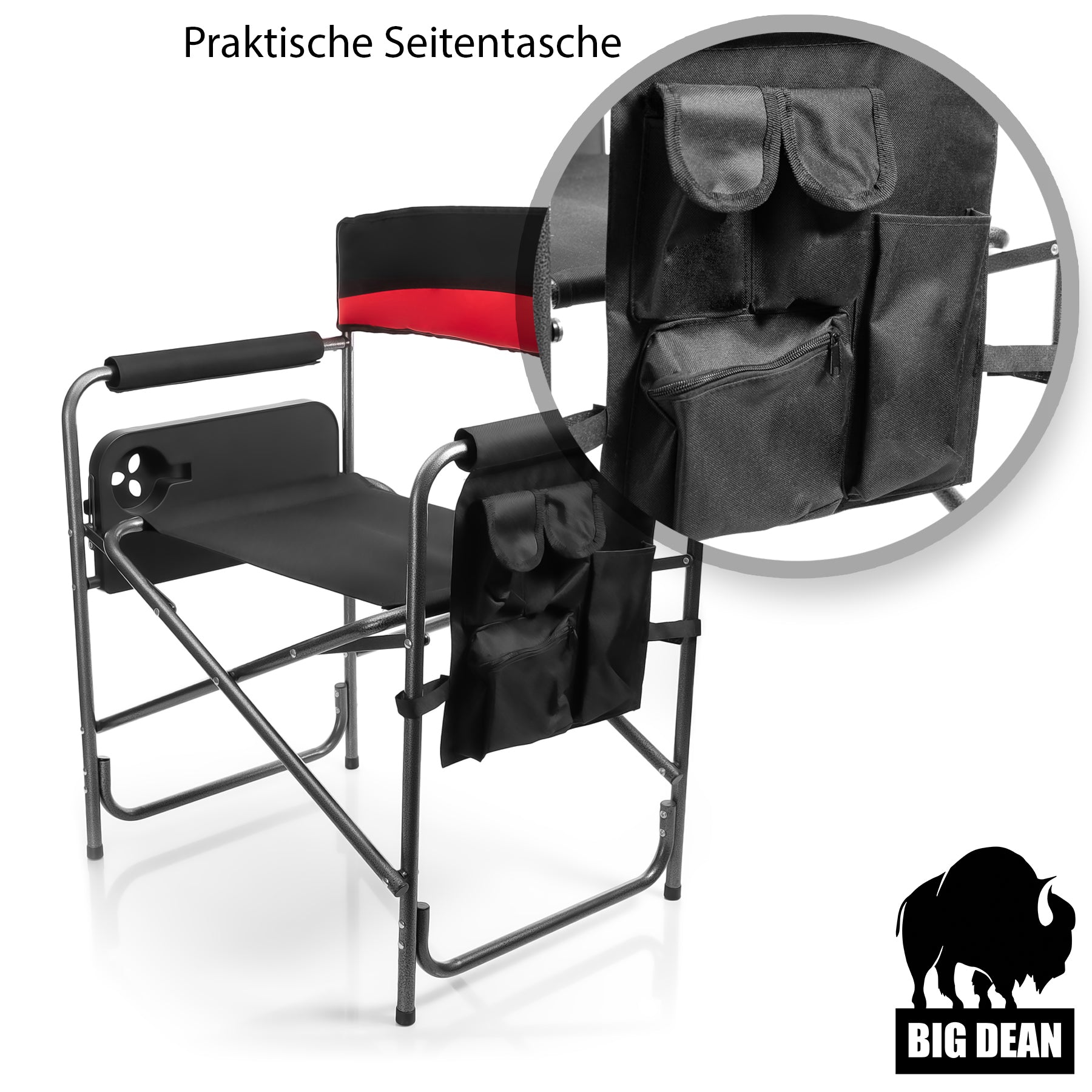 Komfort Campingstuhl in schwarz mit praktischem Klapptisch inkl. Getränkehalter – Camping Sessel 6