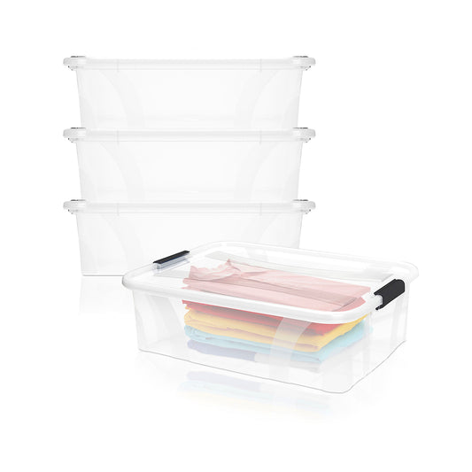 BigDean 3er Set Aufbewahrungsbox mit Deckel transparent - 21L + Clipverschluss - Stapelbox Ordnungsbox Clipbox Lagerbox Box mit Deckel Storage Boxes - Klarsichtbox mit Deckel - stapelbar