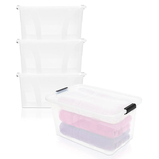 BigDean 3er Set Aufbewahrungsbox mit Deckel transparent - 14L + Clipverschluss - Stapelbox Ordnungsbox Clipbox Lagerbox Box mit Deckel Storage Boxes - Klarsichtbox mit Deckel – stapelbar 