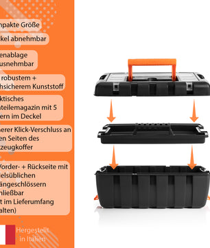 Werkzeugkoffer leer - aus Hart-Kunststoff - 37x20x16cm - Werkzeugkiste Toolbox Werkzeugkasten 5