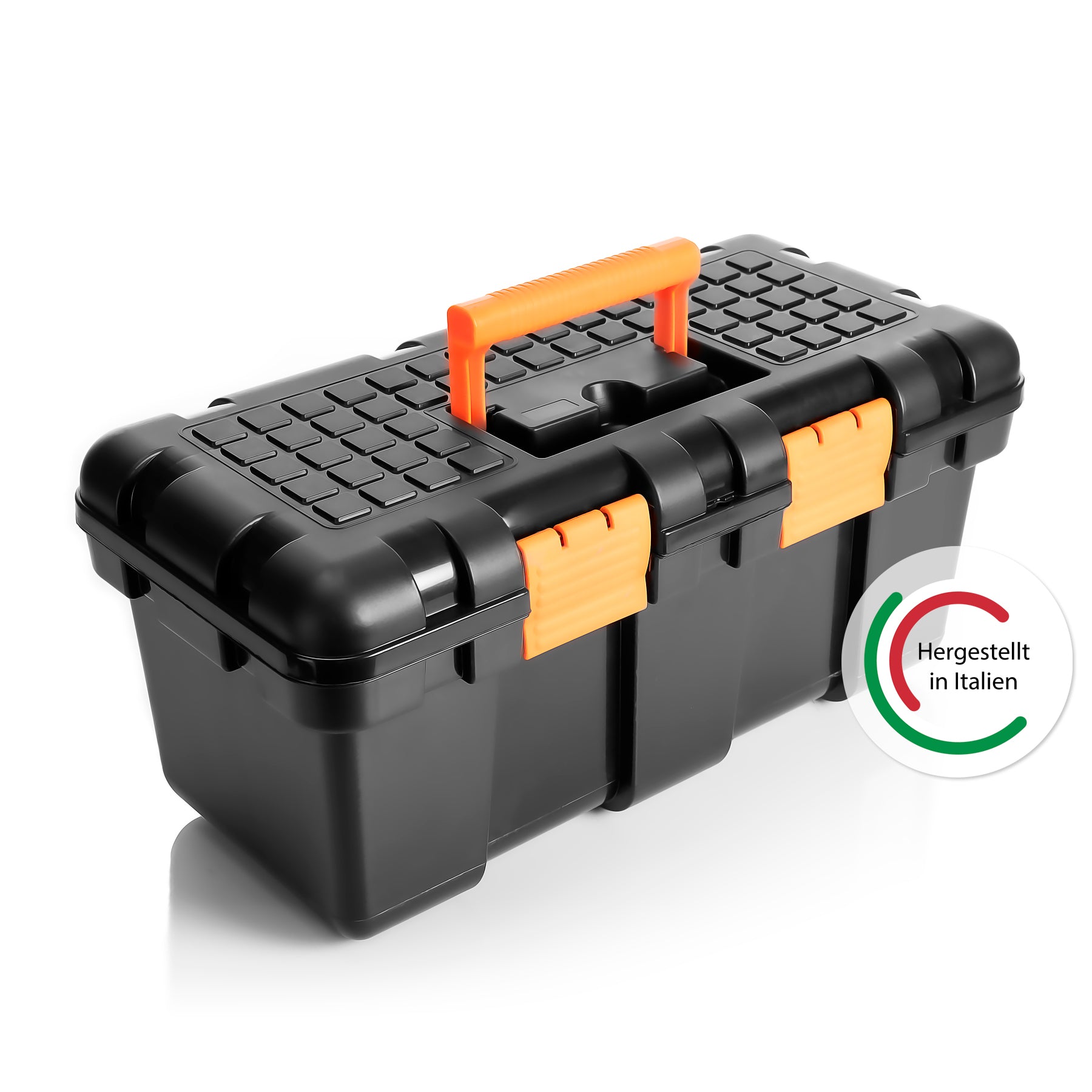 Werkzeugkoffer groß aus Hart-Kunststoff - 50x25x23,5cm - Werkzeugkiste mit herausnehmbarer Innenablage - Toolbox groß Werkzeugkasten Werkzeug Box für Heim- & Handwerker - Made in EU