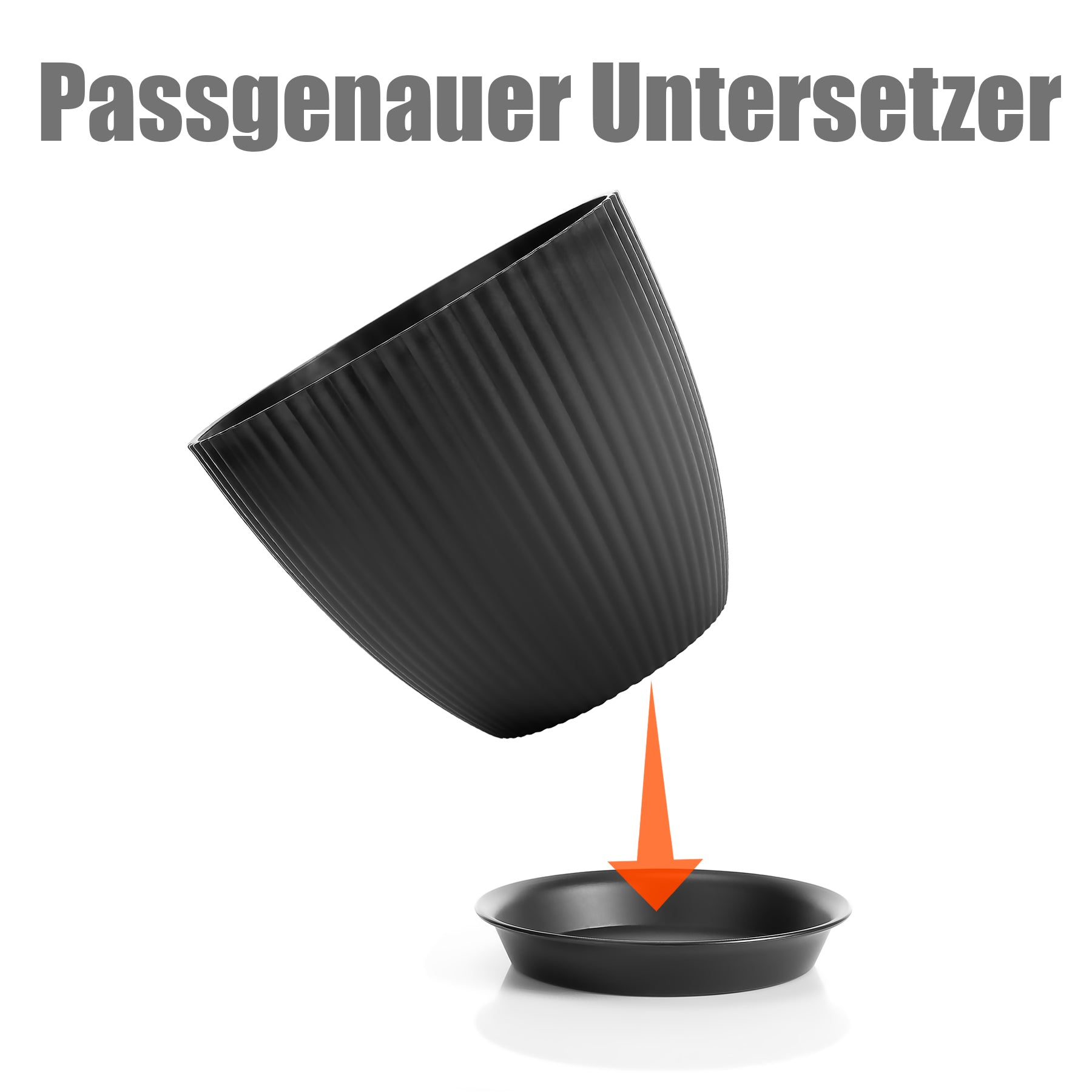 BigDean 8er Set Blumentöpfe in 8 Größen Anthrazit – Übertopf mit passendem Untersetzer – Pflanztopf 4