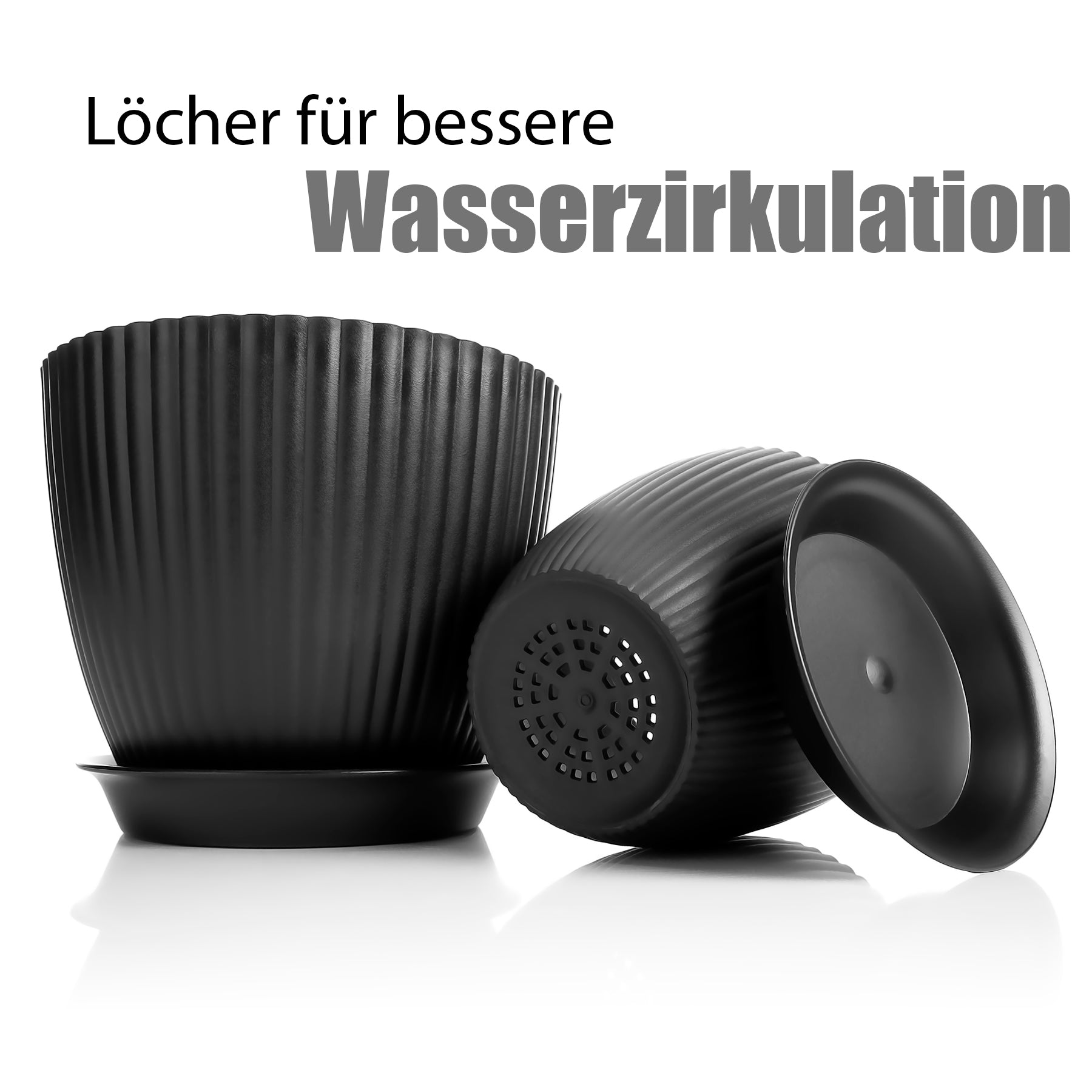 BigDean 8er Set Blumentöpfe in 8 Größen Anthrazit – Übertopf mit passendem Untersetzer – Pflanztopf 6