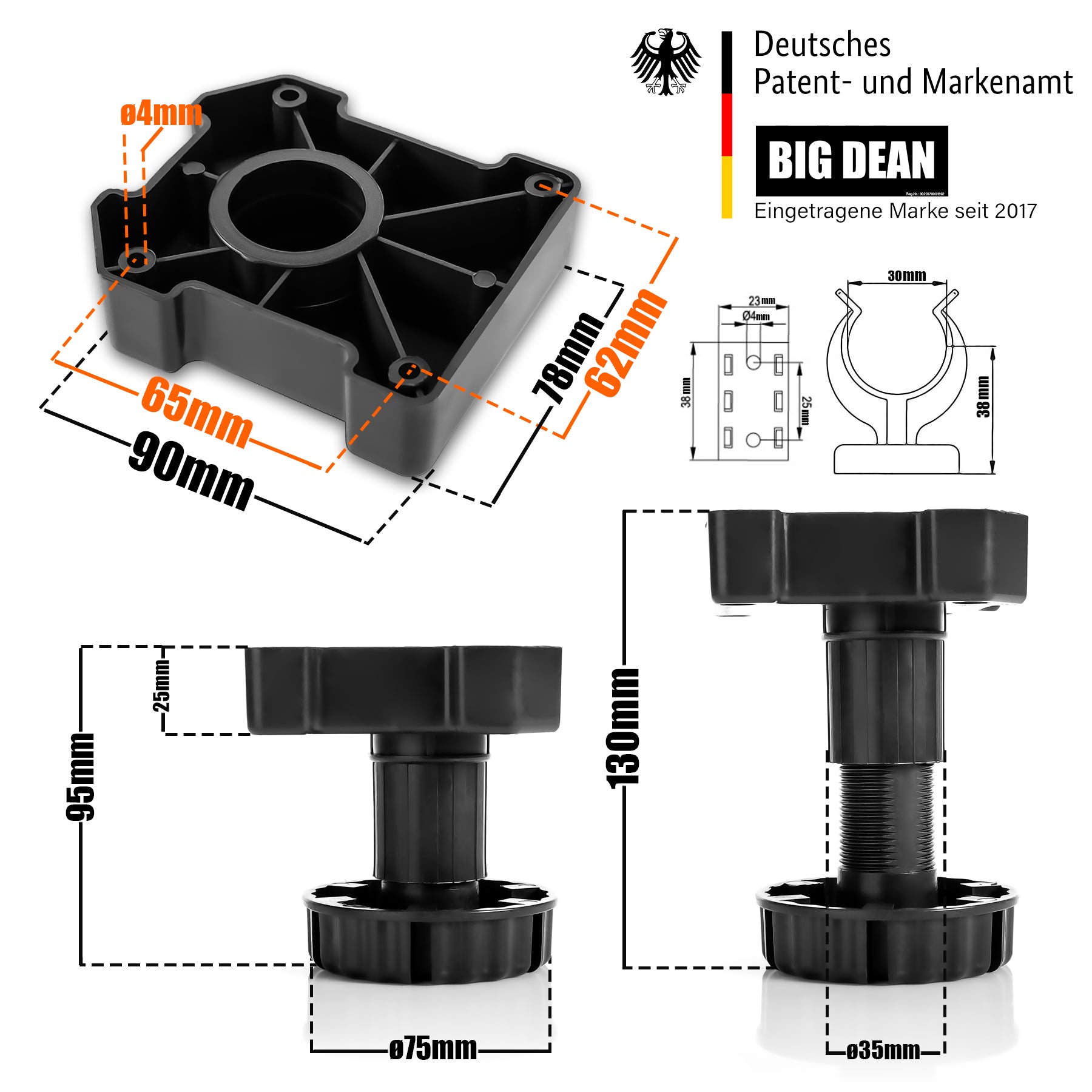 BigDean 20 Stück Möbelfüße 100mm höhenverstellbar + 5 Befestigungsclips - bis zu 500kg belastbar 3