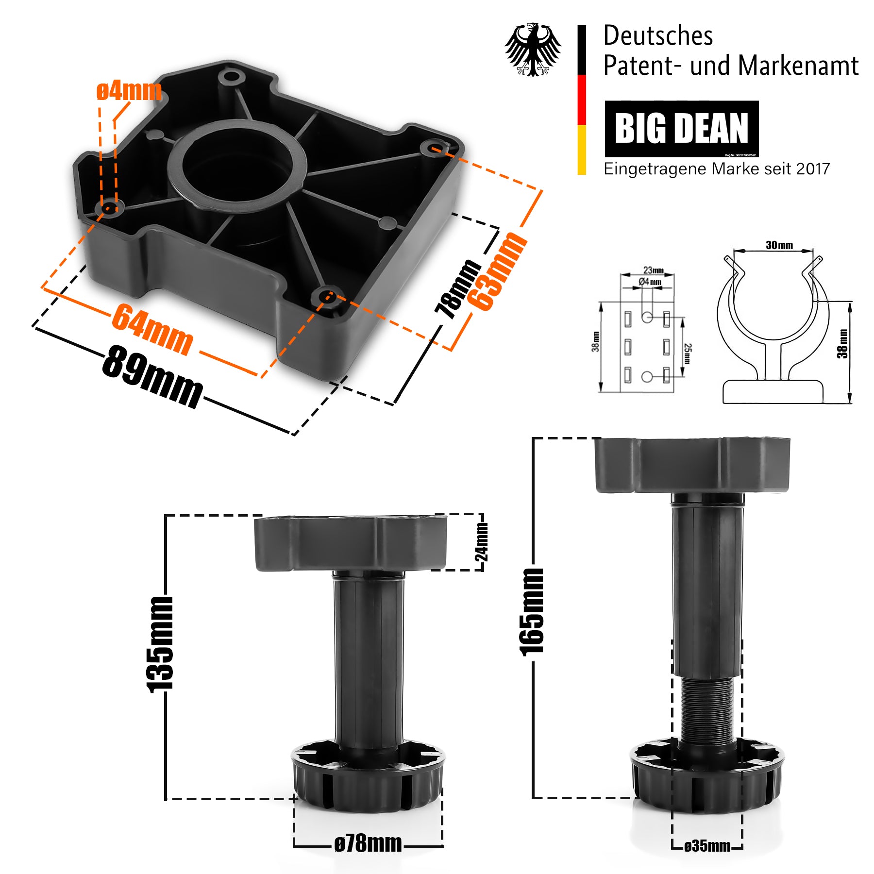 BigDean 20 Stück Möbelfüße 150mm höhenverstellbar + 5 Befestigungsclips - bis zu 500kg belastbar 3