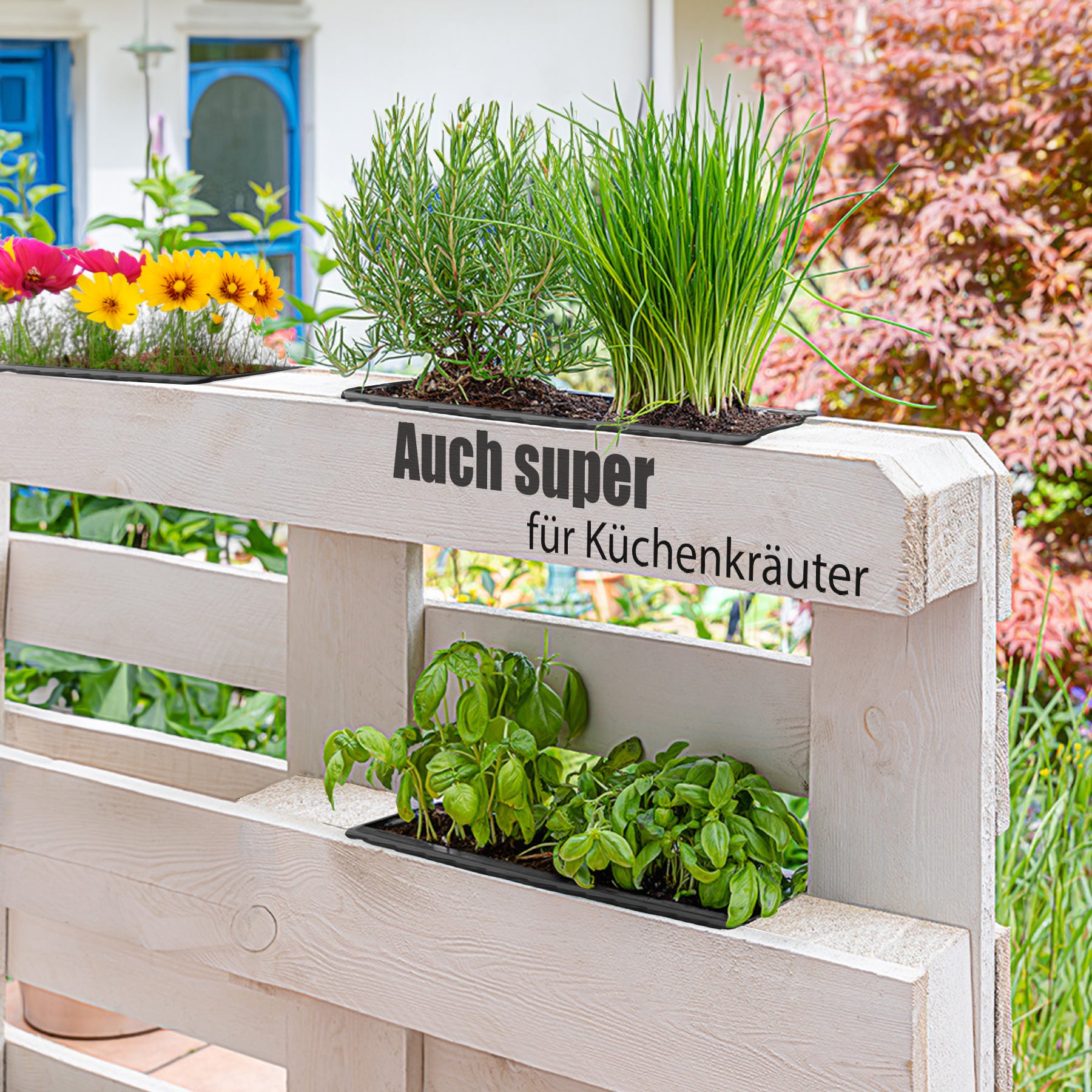 BigDean 4 Stück Paletten Blumenkästen Einsatz in Anthrazit – Pflanzkasten zum Bepflanzen 4