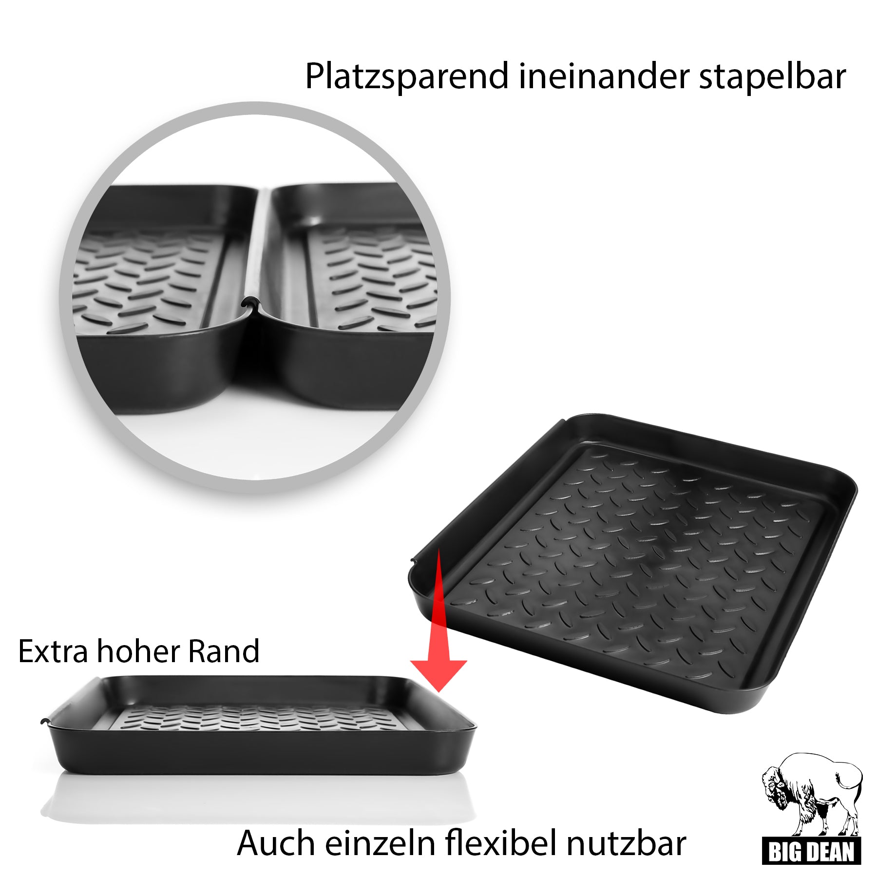 BigDean 3 Stück Schuhabtropfschale stapelbar in Anthrazit ideal als Schuh Organizer für zu Hause 4