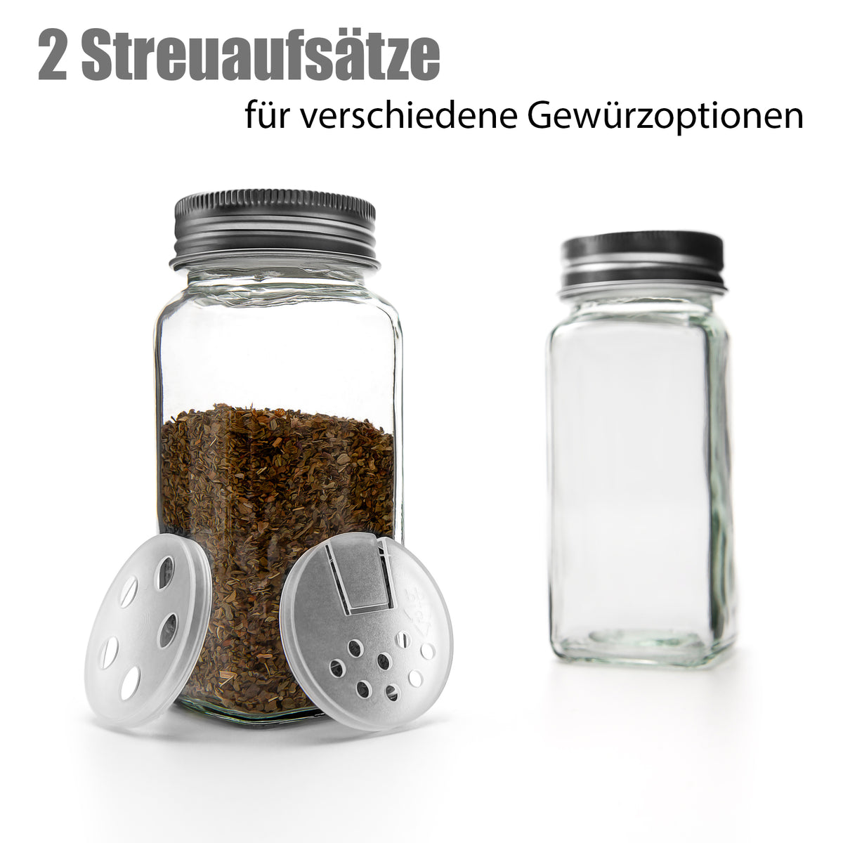 BigDean 12er Set Gewürzgläser eckig - luftdichte Gewürzdosen lebensmittelecht mit zwei Streueinsätzen - ideal für Gewürzaufbewahrung  image 5
