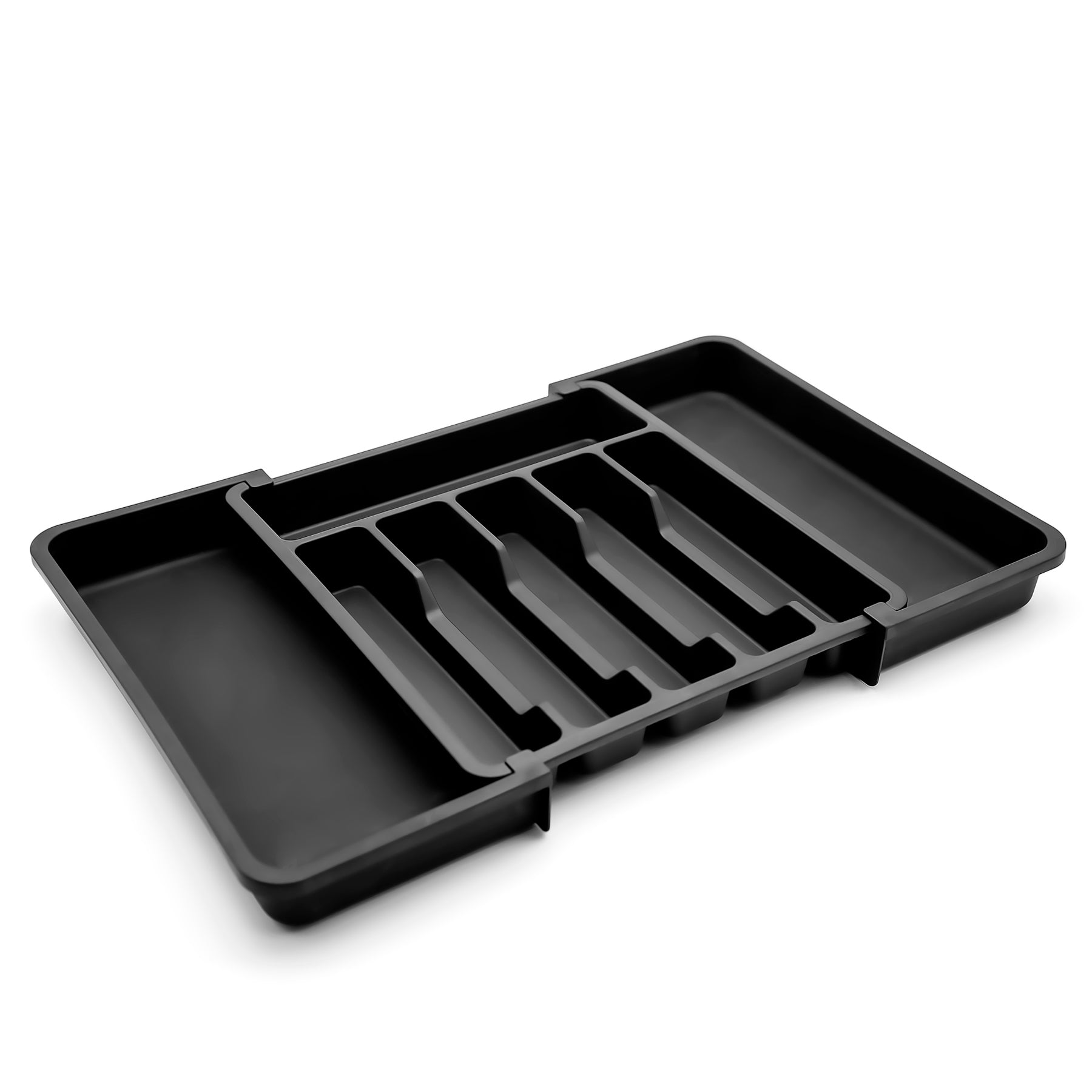 Besteckeinsatz aus Kunststoff in Schwarz – ausziehbarer Besteckkasten für Schubladen – Schubladen Organizer für einfache Aufbewahrung von 