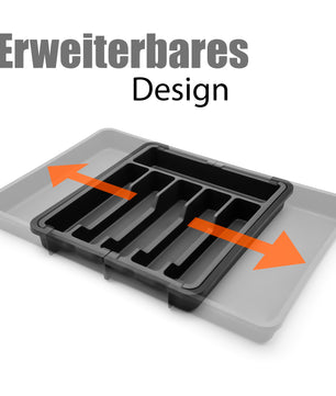 Schubladen Organizer aus Kunststoff in Schwarz – ausziehbarer Besteckkasten für Schubladen – 6