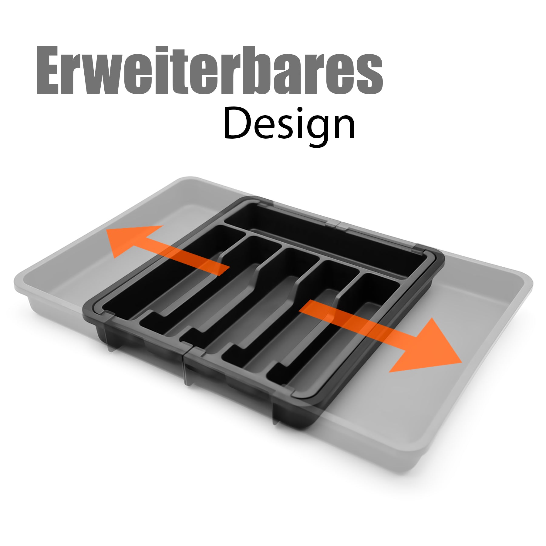 Schubladen Organizer aus Kunststoff in Schwarz – ausziehbarer Besteckkasten für Schubladen – 6