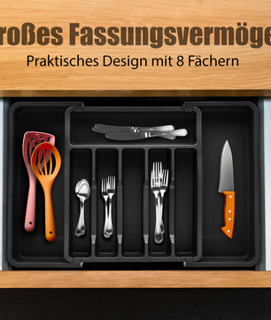 2 Stück Schubladen Organizer aus Kunststoff in Schwarz – ausziehbarer Besteckkasten 2