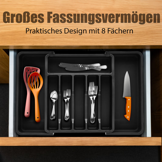 2 Stück Schubladen Organizer aus Kunststoff in Schwarz – ausziehbarer Besteckkasten 2