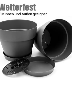3 Stück Blumentopf mit Untersetzer rund ø40 cm in Anthrazit – Übertopf innen + außen 6
