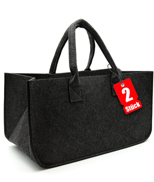 2 Stück Filztasche groß in Anthrazit für Kaminholz oder als Shopper verwendbar
