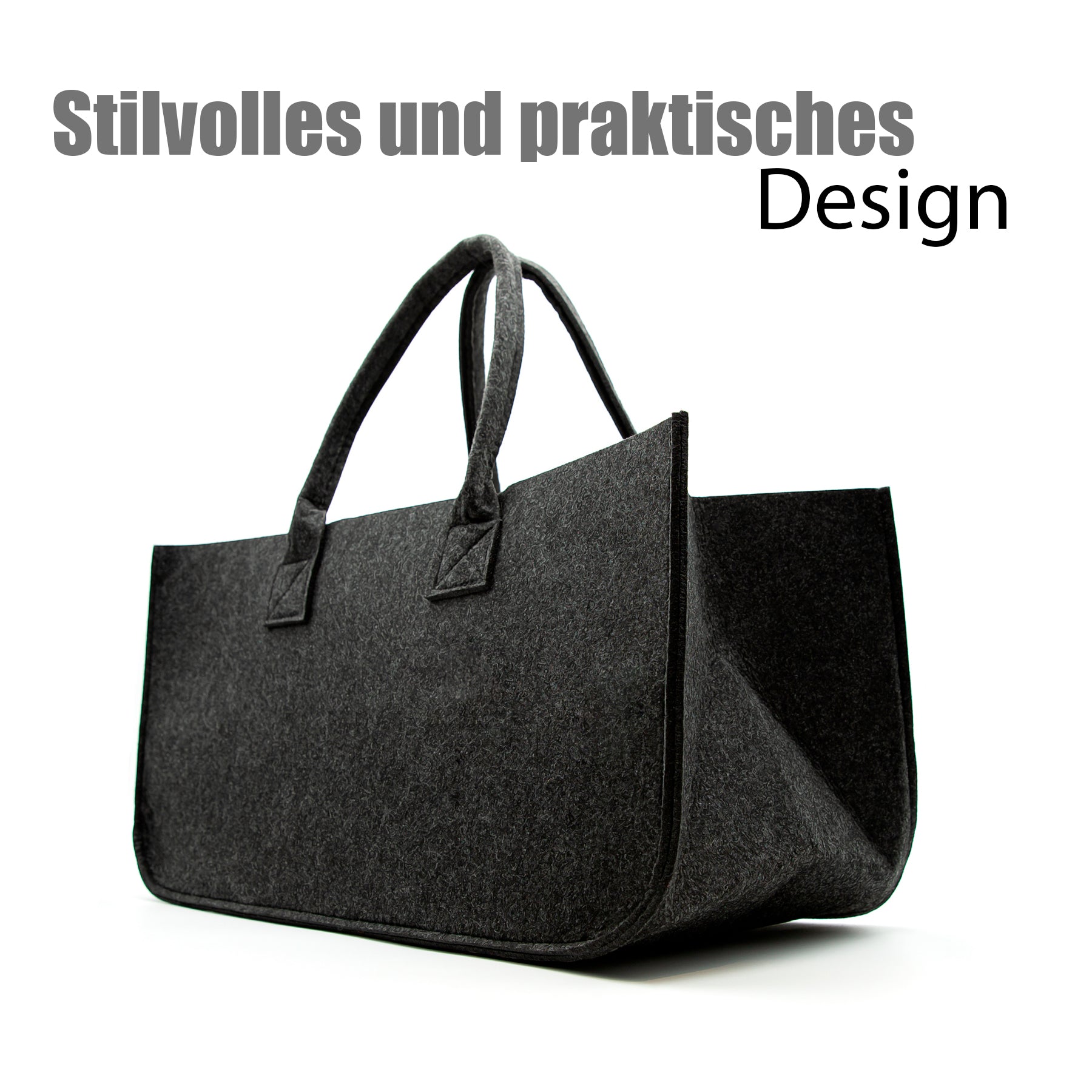 3 Stück Filztasche groß in Anthrazit für Kaminholz oder als Shopper verwendbar 2