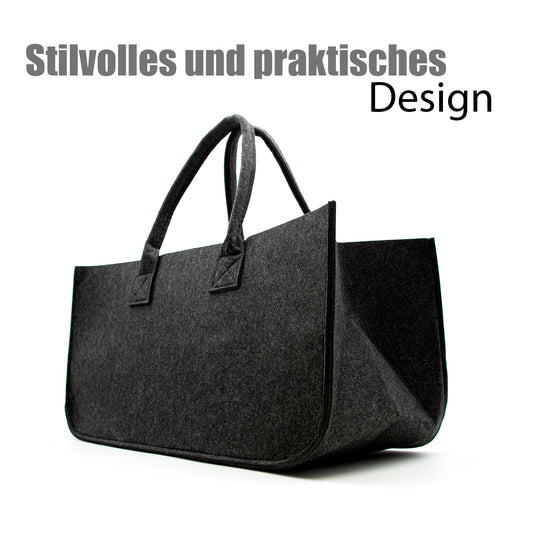 BigDean 3 Stück Filztasche groß in Anthrazit für Kaminholz oder als Shopper verwendbar – Kaminholzkorb im leichten & kompakten Design – faltbarer Holzkorb image 2