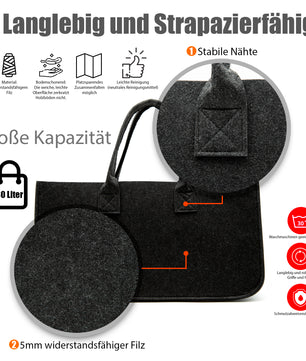 3 Stück Filztasche groß in Anthrazit für Kaminholz oder als Shopper verwendbar 4