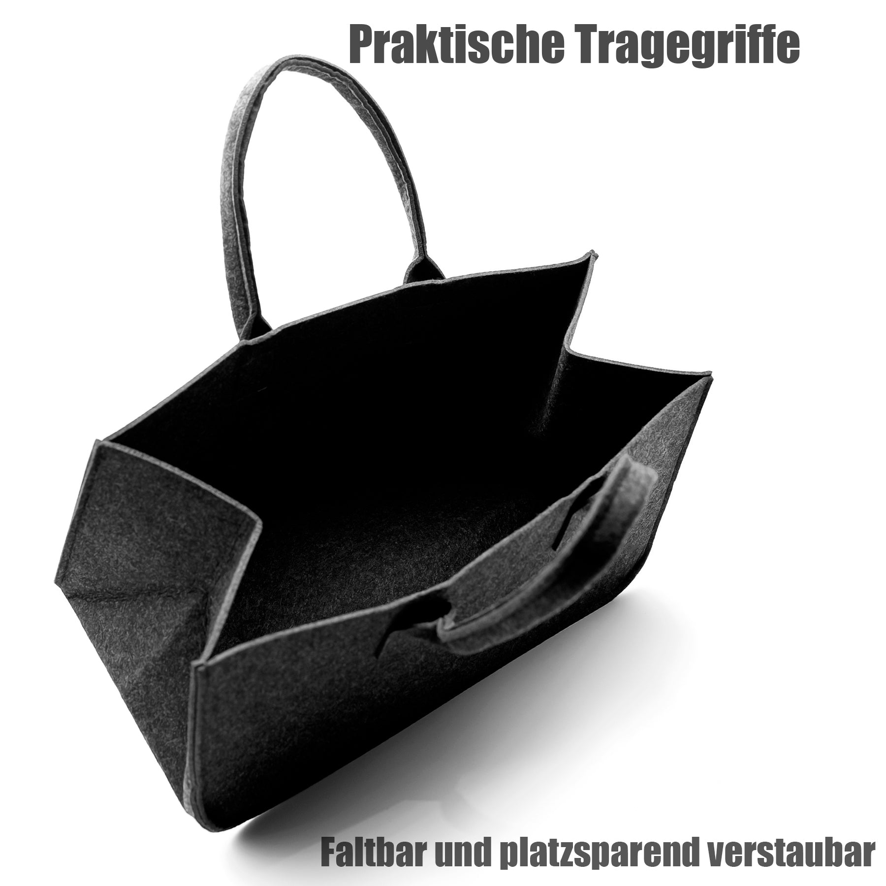 3 Stück Filztasche groß in Anthrazit für Kaminholz oder als Shopper verwendbar 5