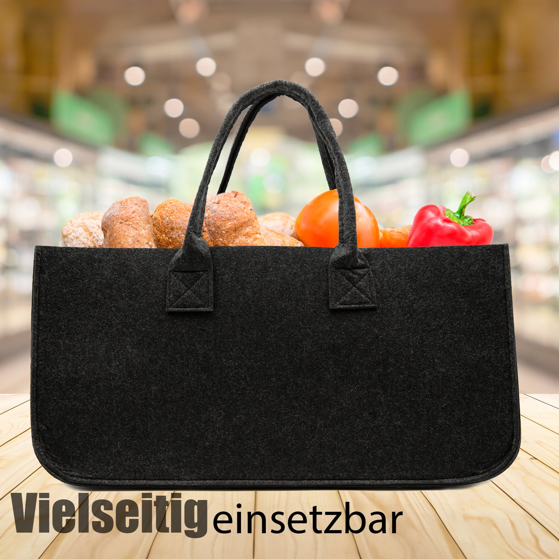 3 Stück Filztasche groß in Anthrazit für Kaminholz oder als Shopper verwendbar 6