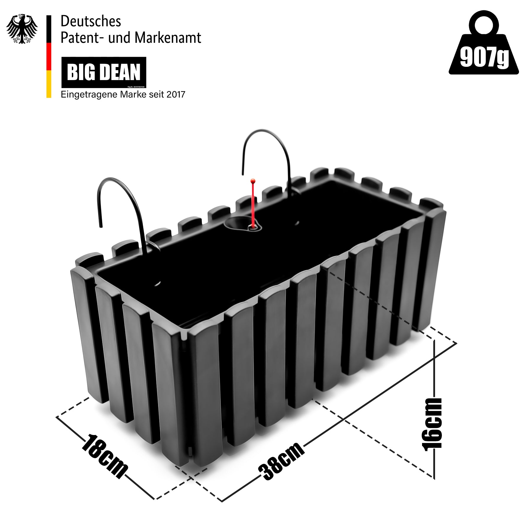 BigDean Balkonkasten Lattenzaun Optik in Anthrazit aus wetterfestem & robustem Kunststoff 40 cm– Balkonkasten mit Halterung & Wasserstandsanzeige – Made in Europe 3