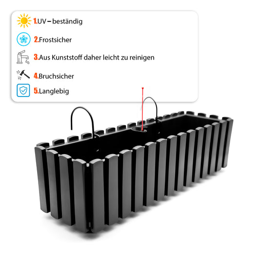 BigDean 2 Stück Balkonkasten Lattenzaun in Anthrazit Optik aus wetterfestem & robustem Kunststoff 2