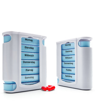 2 Stück Tablettenbox 7 Tage Morgens, Mittags, Abends & Nachts in Weiß – Medikamentenbox
