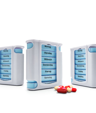 3 Stück Tablettenbox 7 Tage Morgens, Mittags, Abends & Nachts in Weiß – Medikamentenbox