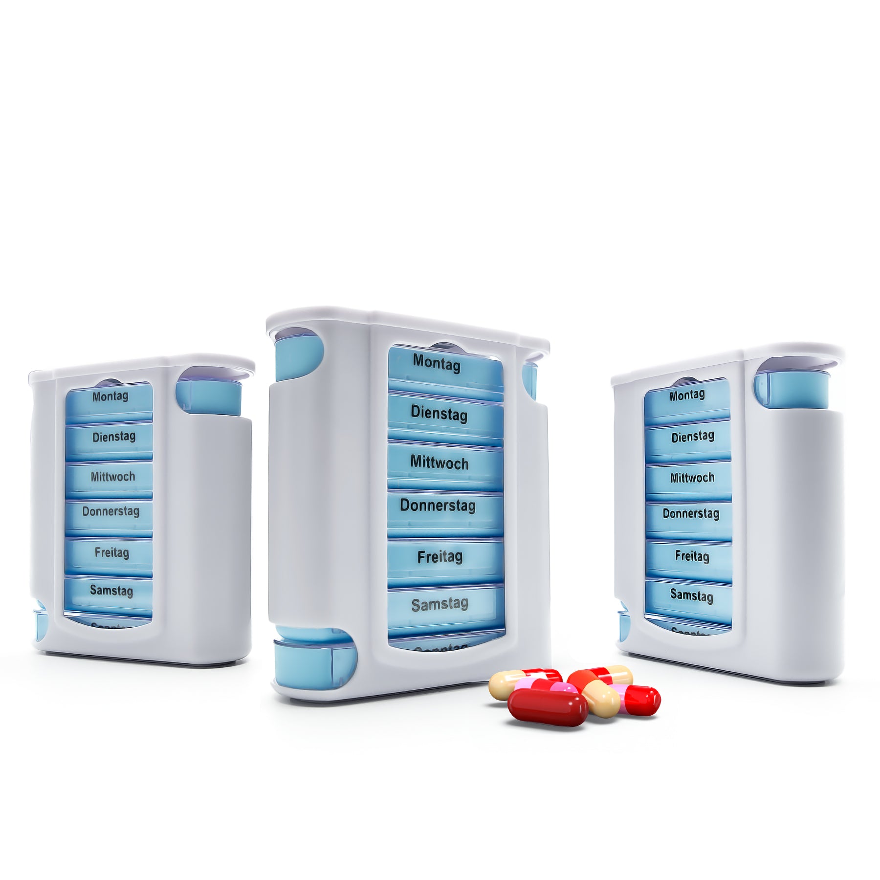 3 Stück Tablettenbox 7 Tage Morgens, Mittags, Abends & Nachts in Weiß – Medikamentenbox