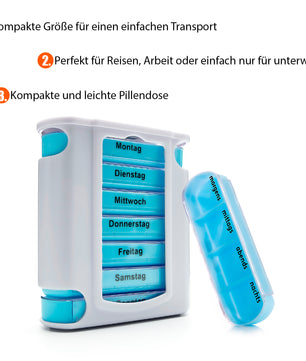 3 Stück Tablettenbox 7 Tage Morgens, Mittags, Abends & Nachts in Weiß – Medikamentenbox 6