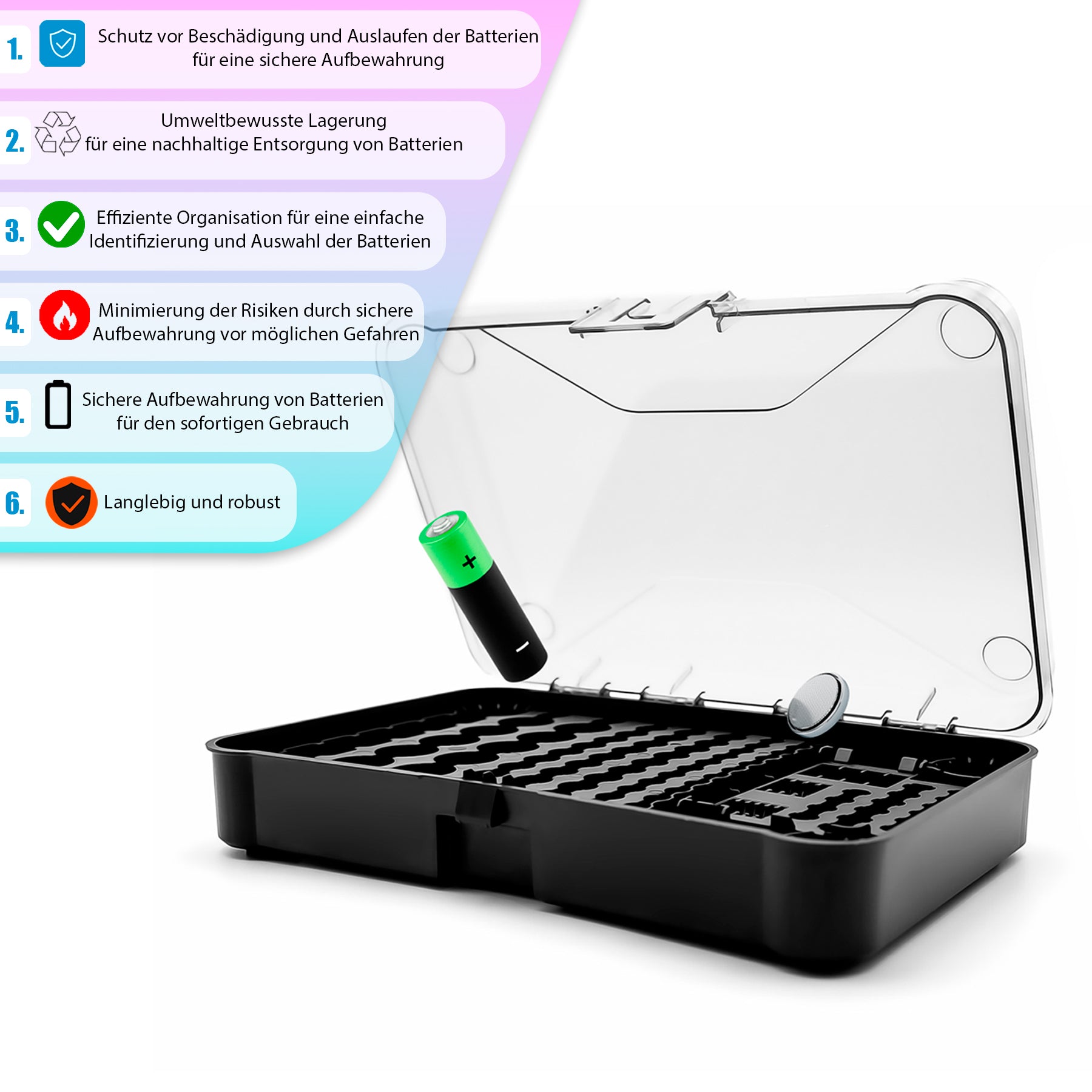 Batterie Aufbewahrungsbox aus Kunststoff für Batterien & Akkus– Batterie Organizer 2