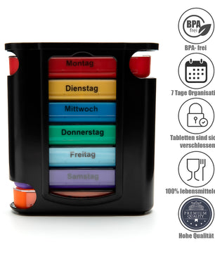 2 Stück Tablettenbox 7 Tage Morgens, Mittags, Abends & Nachts in Schwarz – Medikamentenbox 5