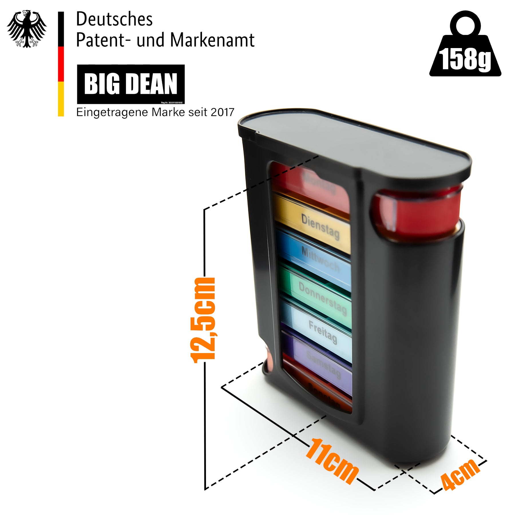 3 Stück Tablettenbox 7 Tage Morgens, Mittags, Abends & Nachts in Schwarz – Medikamentenbox 3