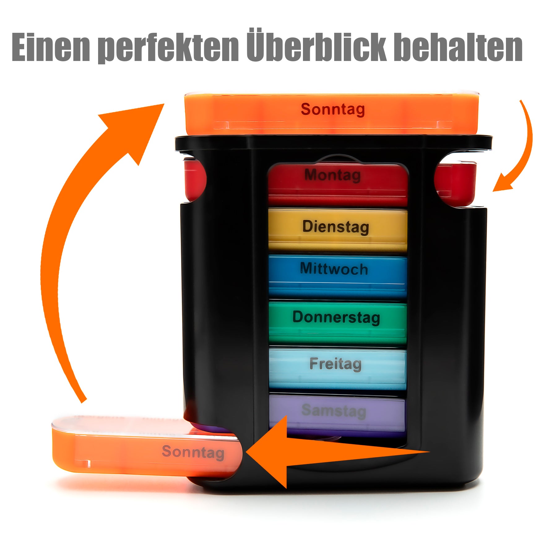 3 Stück Tablettenbox 7 Tage Morgens, Mittags, Abends & Nachts in Schwarz – Medikamentenbox 4