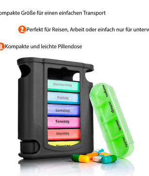 3 Stück Tablettenbox 7 Tage Morgens, Mittags, Abends & Nachts in Schwarz – Medikamentenbox 6