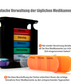 2er Mix Set Tablettenbox 7 Tage Morgens, Mittags, Abends & Nachts in Schwarz und Weiß 2