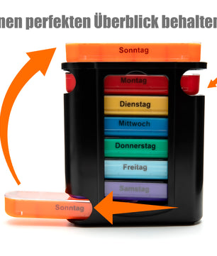 2er Mix Set Tablettenbox 7 Tage Morgens, Mittags, Abends & Nachts in Schwarz und Weiß 4
