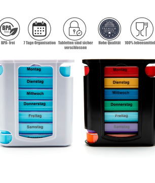 2er Mix Set Tablettenbox 7 Tage Morgens, Mittags, Abends & Nachts in Schwarz und Weiß 5
