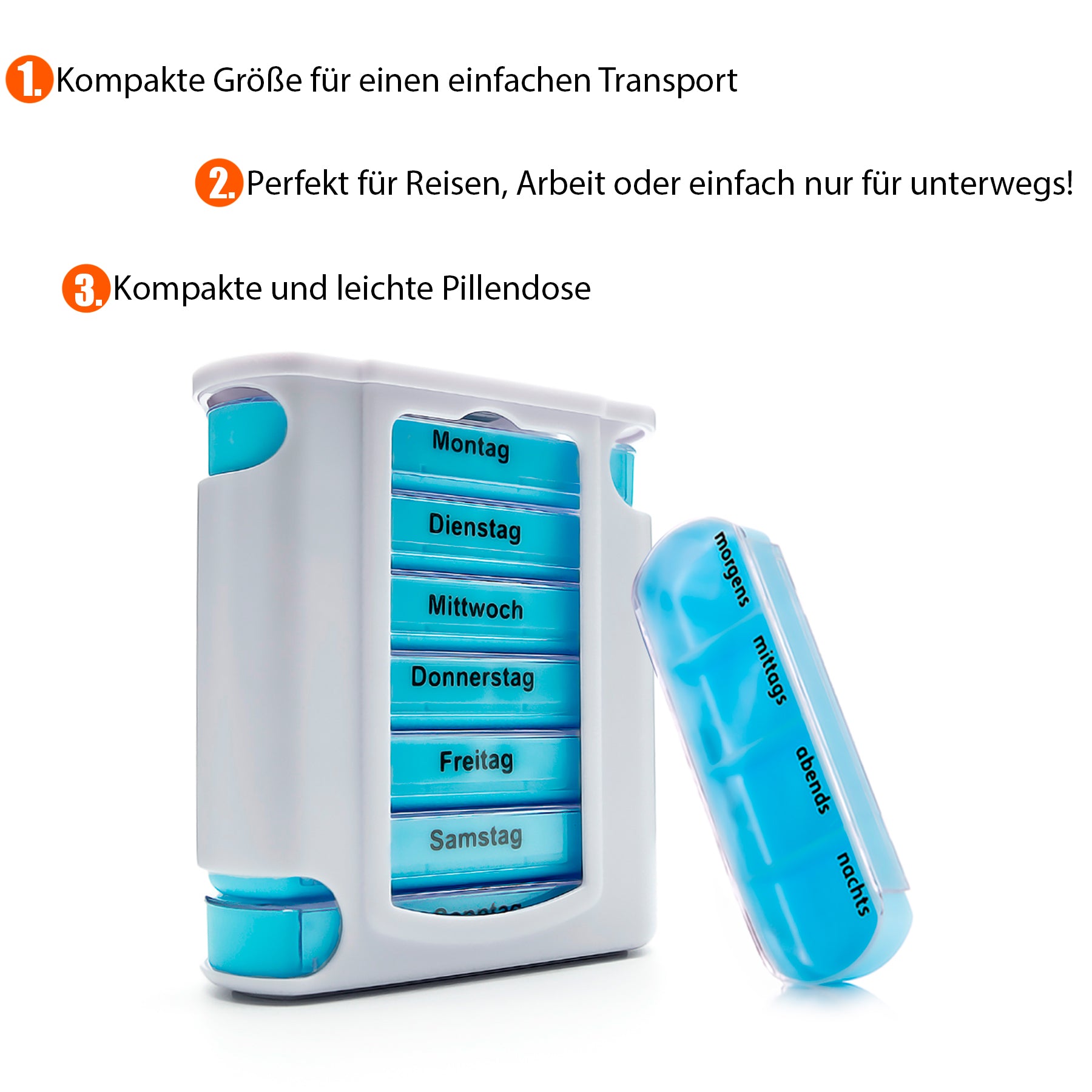 2er Mix Set Tablettenbox 7 Tage Morgens, Mittags, Abends & Nachts in Schwarz und Weiß 6