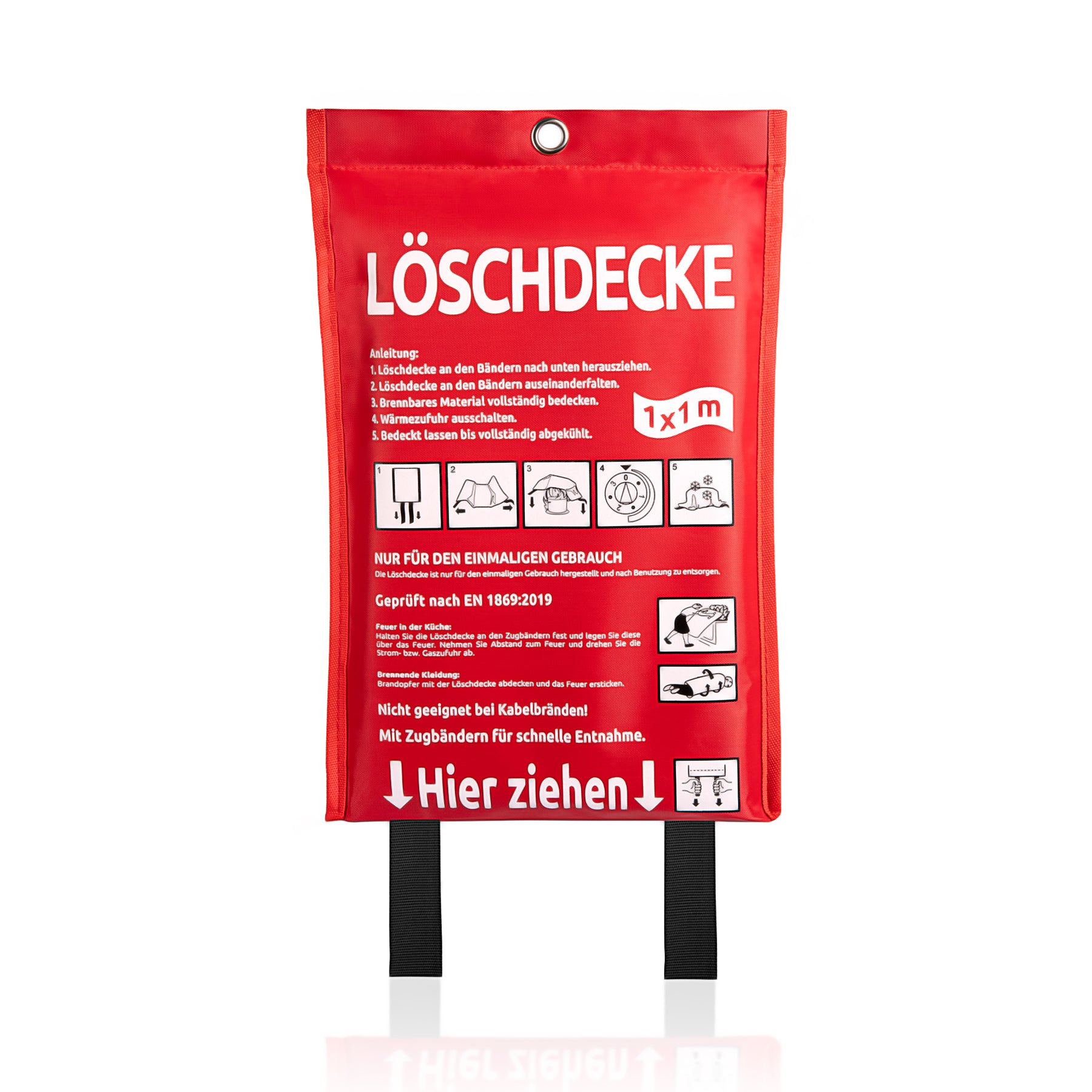BigDean Löschdecke Küche für Fettbrand sofort einsetzbare XL Feuerlöschdecke DIN EN 1869:2019 geprüft – Feuerdecke auch für Grill, Auto und Camping geeignet  