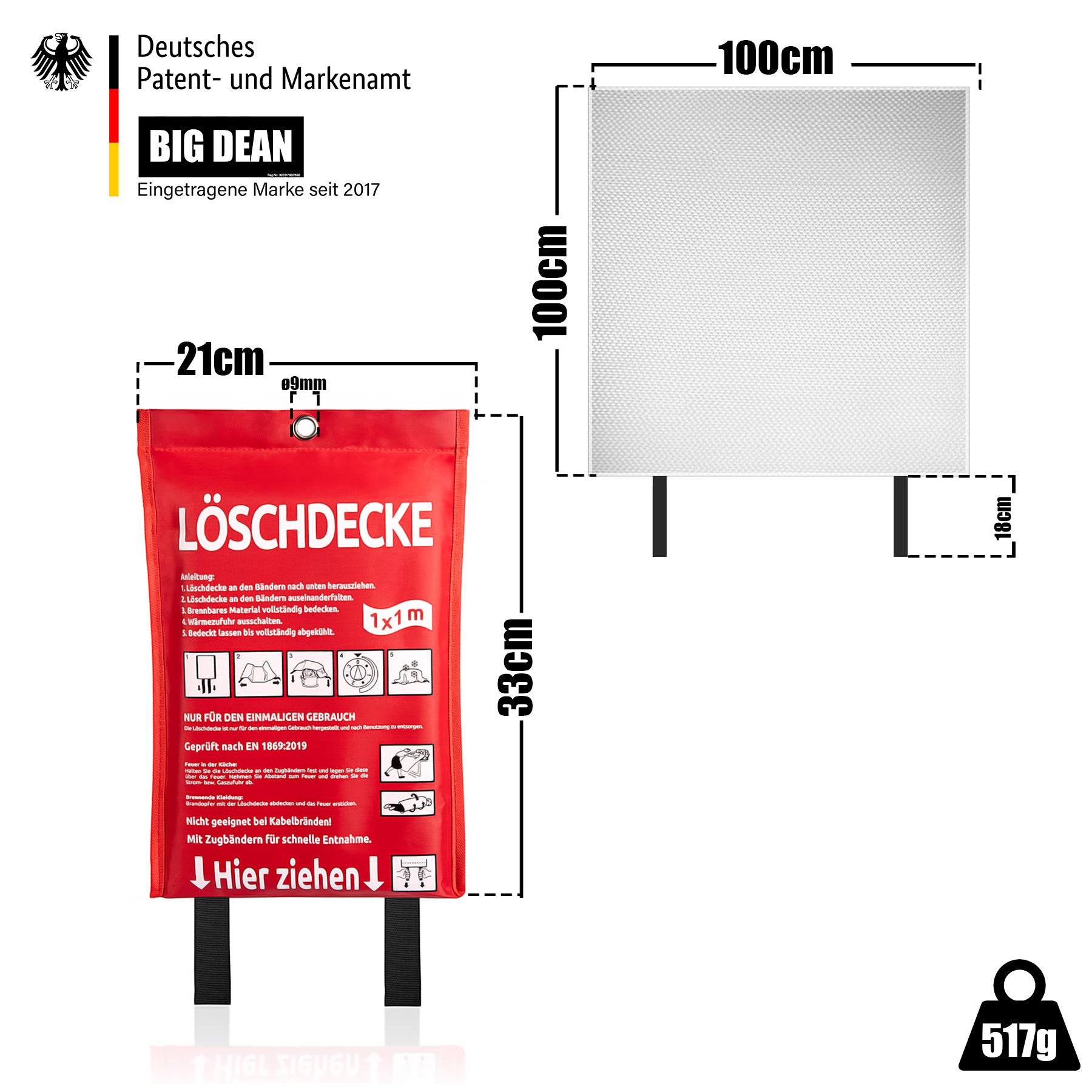 BigDean Löschdecke Küche für Fettbrand sofort einsetzbare XL Feuerlöschdecke DIN EN 1869:2001 3