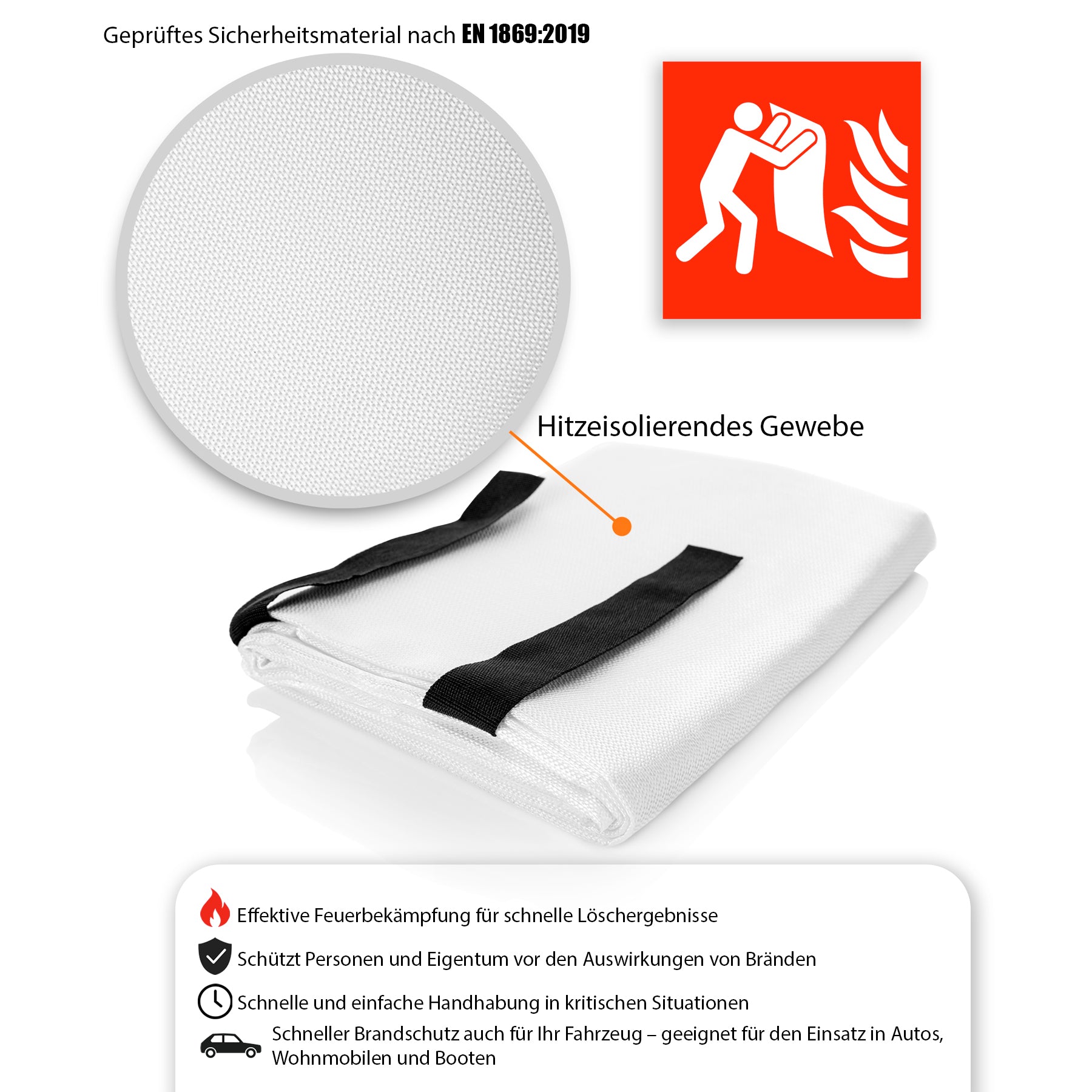 BigDean Löschdecke Küche für Fettbrand sofort einsetzbare XL Feuerlöschdecke DIN EN 1869:2001 5