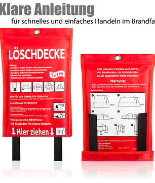 BigDean 2 Stück Löschdecke Küche für Fettbrand sofort einsetzbare XL Feuerlöschdecke DIN EN 6
