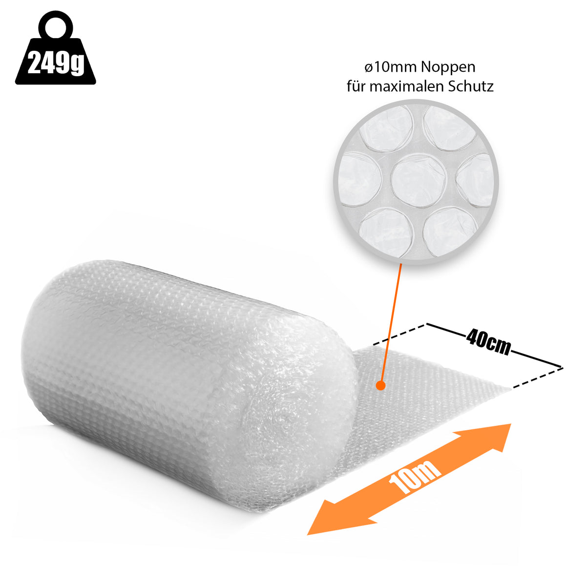 BigDean Premium Luftpolsterfolie Rolle 80 my 3-lagig 10m x 0,40m ideal als Verpackungsmaterial – extra starke & robuste Noppenfolie – Bubble Wrap Made in Germany image 3